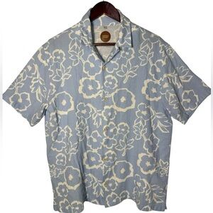 Common People Hawaiian Camp Shirt Mens Large  Baby Blue Floral Cotton Tropical